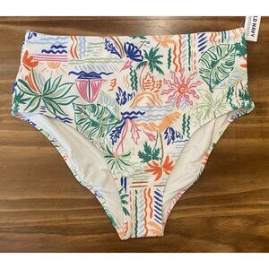 NEW Old Navy Womens High-Waisted French-Cut Bikini Swim Bottoms Tropical Size XL